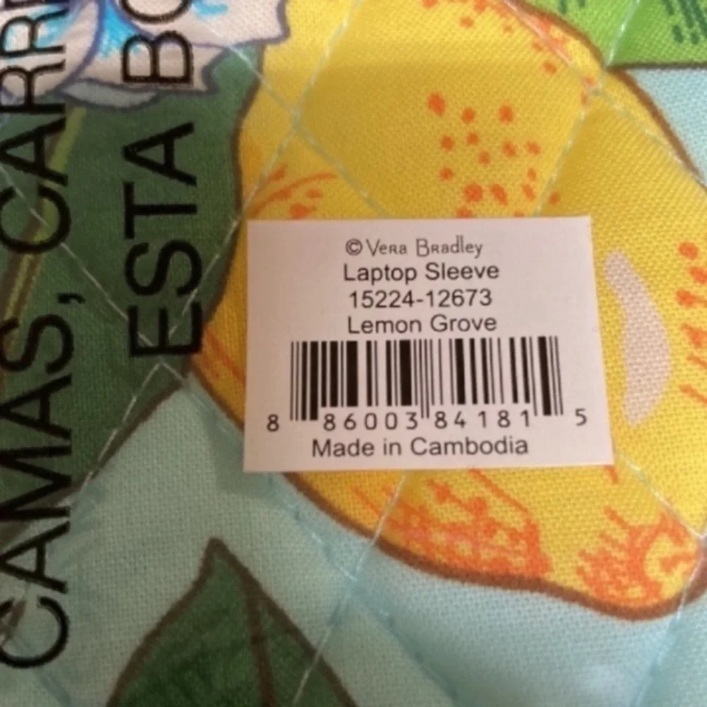 Vera Bradley Laptop Sleeve Lemon Grove Pattern